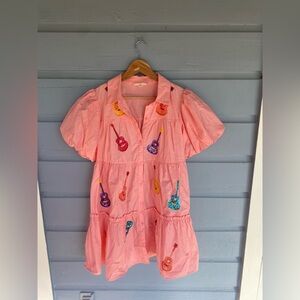 Peach Love California Dress with Colorful Sequin Guitar Accents SzL